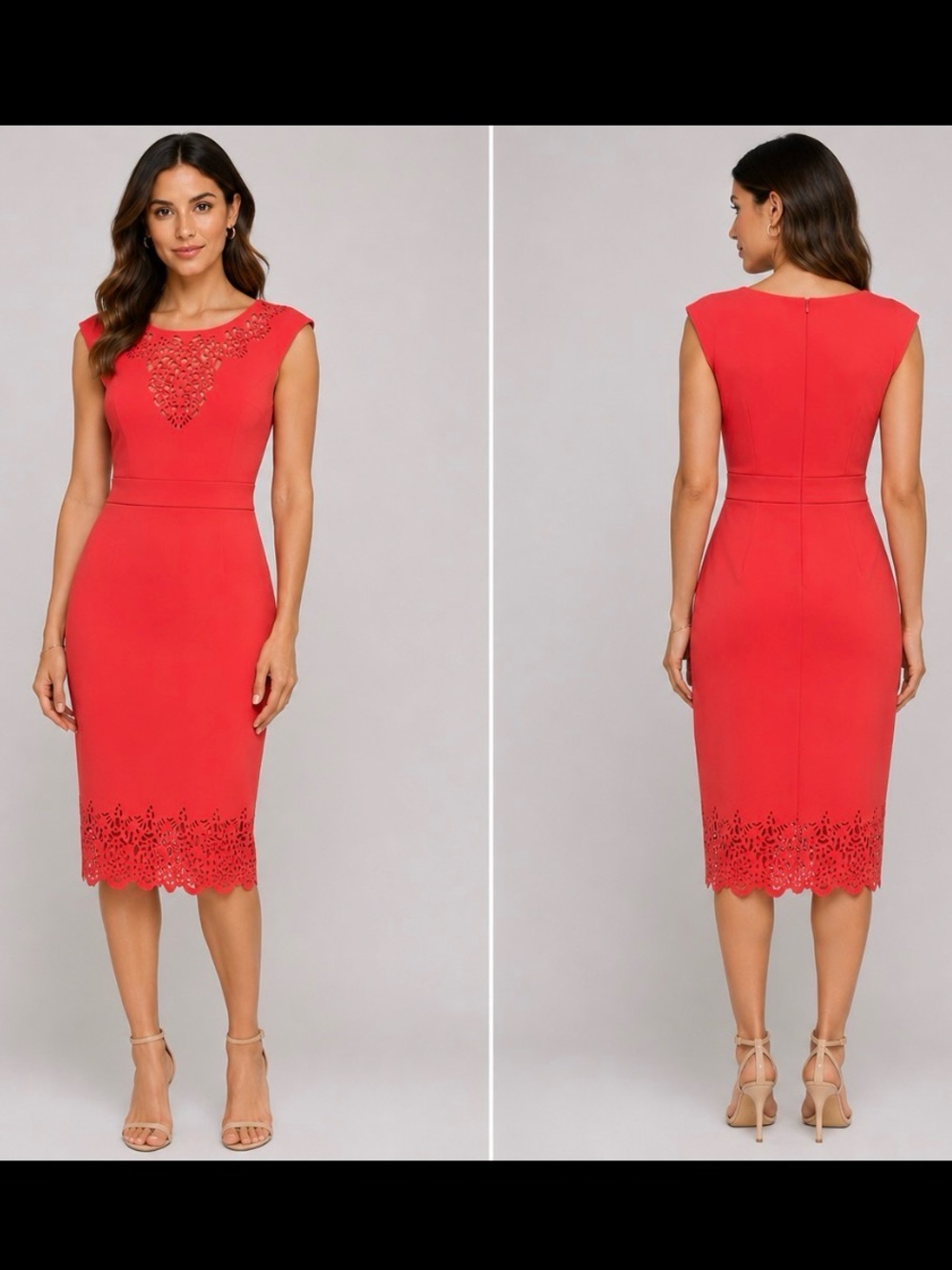 Signature by Sangria Red Laser-Cut Sheath Midi Dress Size 6